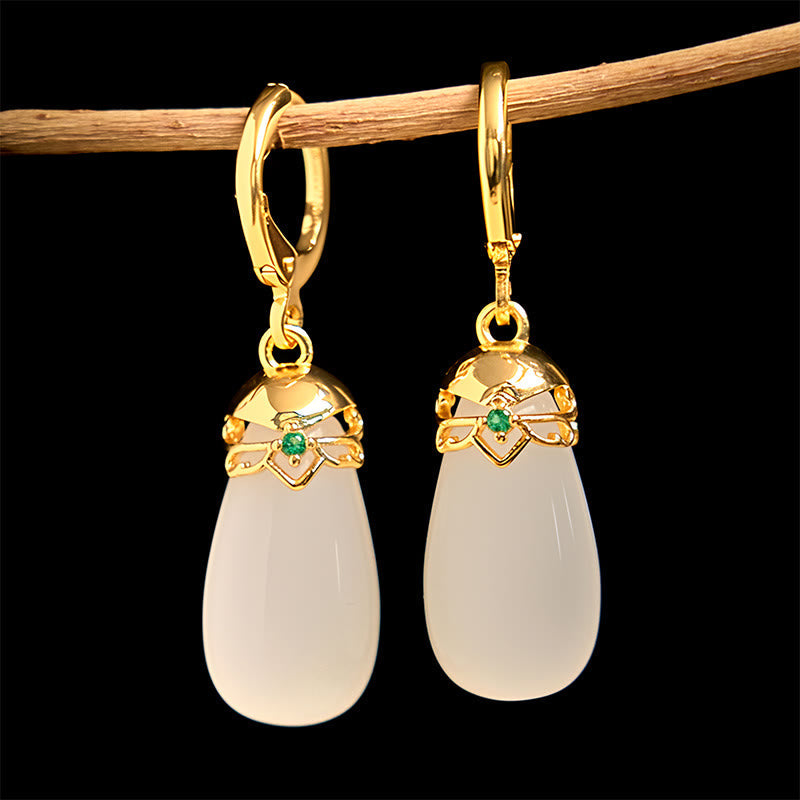 Wear FengShui Green Chalcedony Water Drop Strength Copper Posts Earrings