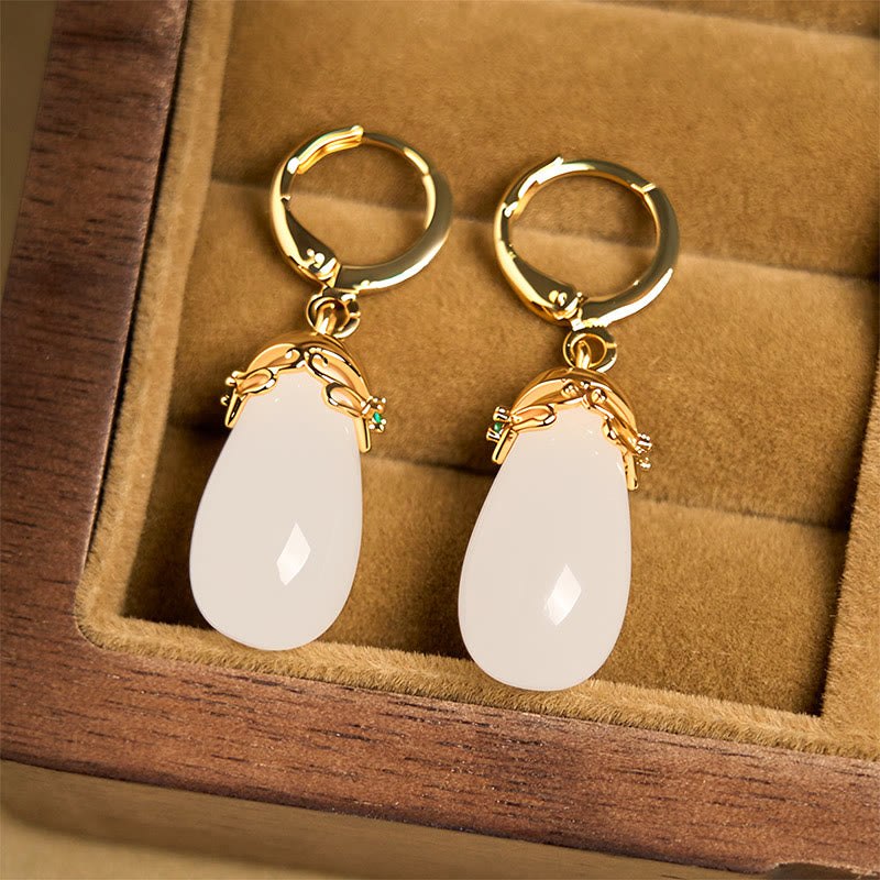 Wear FengShui Green Chalcedony Water Drop Strength Copper Posts Earrings