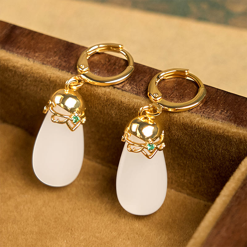 Wear FengShui Green Chalcedony Water Drop Strength Copper Posts Earrings
