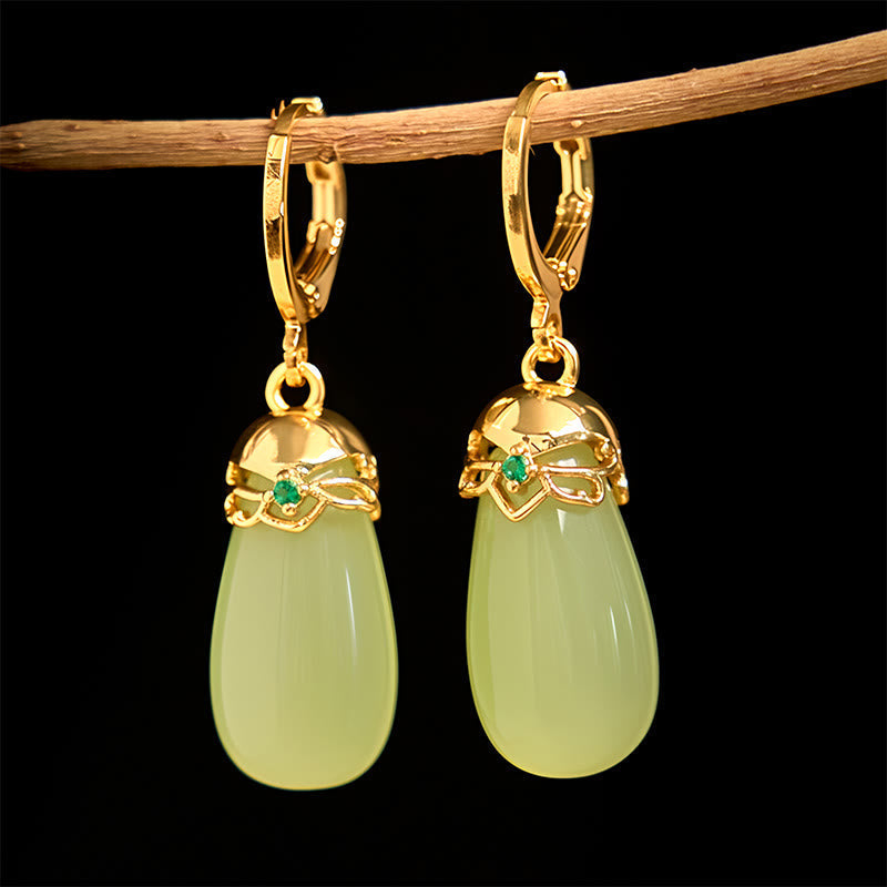 Wear FengShui Green Chalcedony Water Drop Strength Copper Posts Earrings