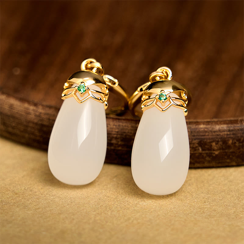 Wear FengShui Green Chalcedony Water Drop Strength Copper Posts Earrings