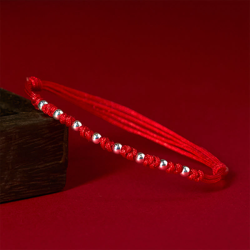 Wear FengShui 925 Sterling Silver Beads Red String Adjustable Luck Bracelet