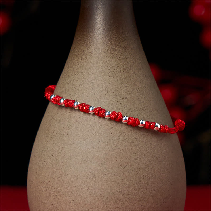 Wear FengShui 925 Sterling Silver Beads Red String Adjustable Luck Bracelet