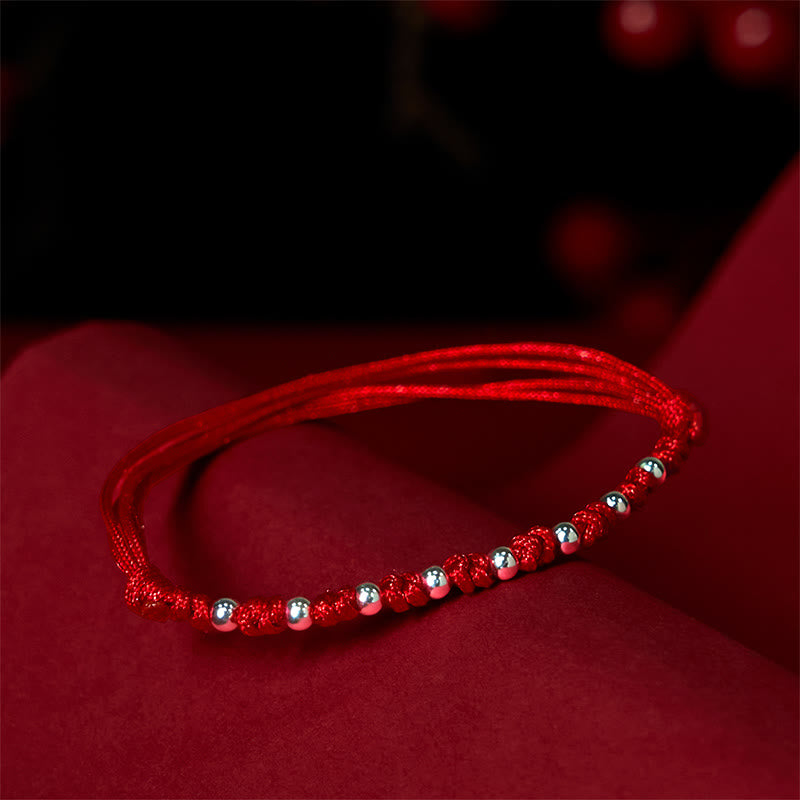 Wear FengShui 925 Sterling Silver Beads Red String Adjustable Luck Bracelet