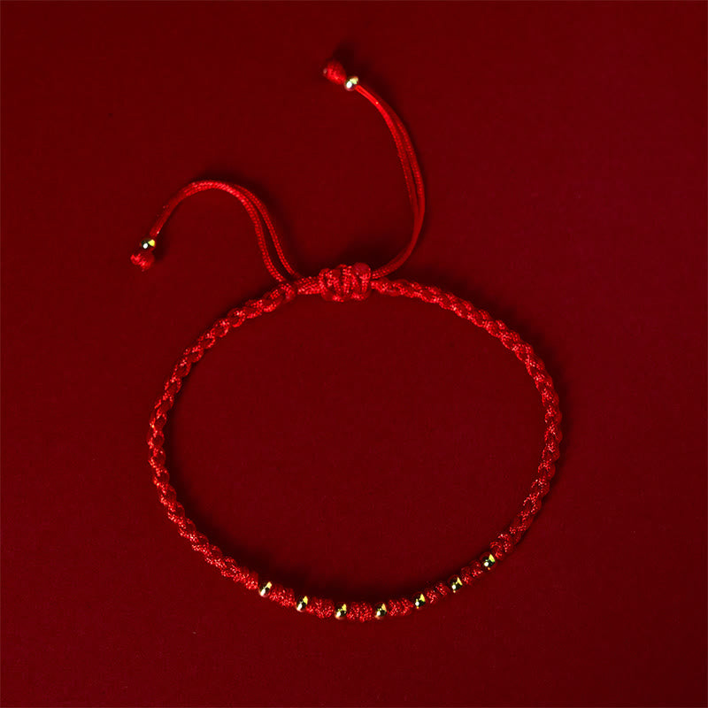 Wear FengShui 925 Sterling Silver Plated Gold Beads Red String Braided Protection Bracelet