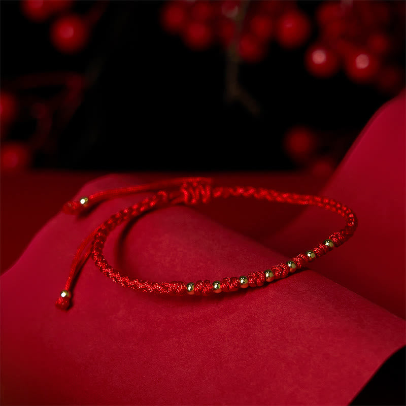 Wear FengShui 925 Sterling Silver Plated Gold Beads Red String Braided Protection Bracelet