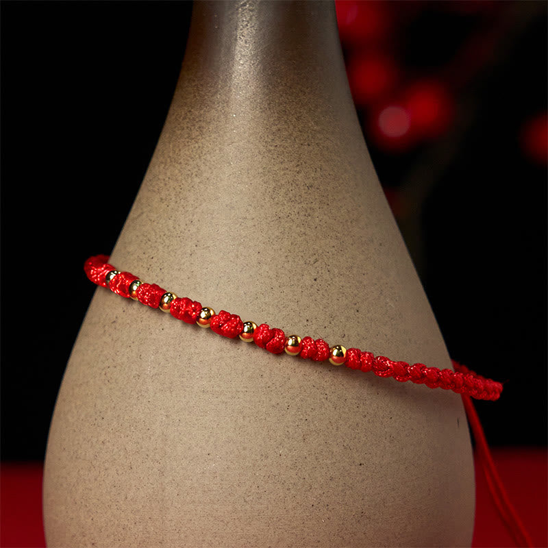 Wear FengShui 925 Sterling Silver Plated Gold Beads Red String Braided Protection Bracelet