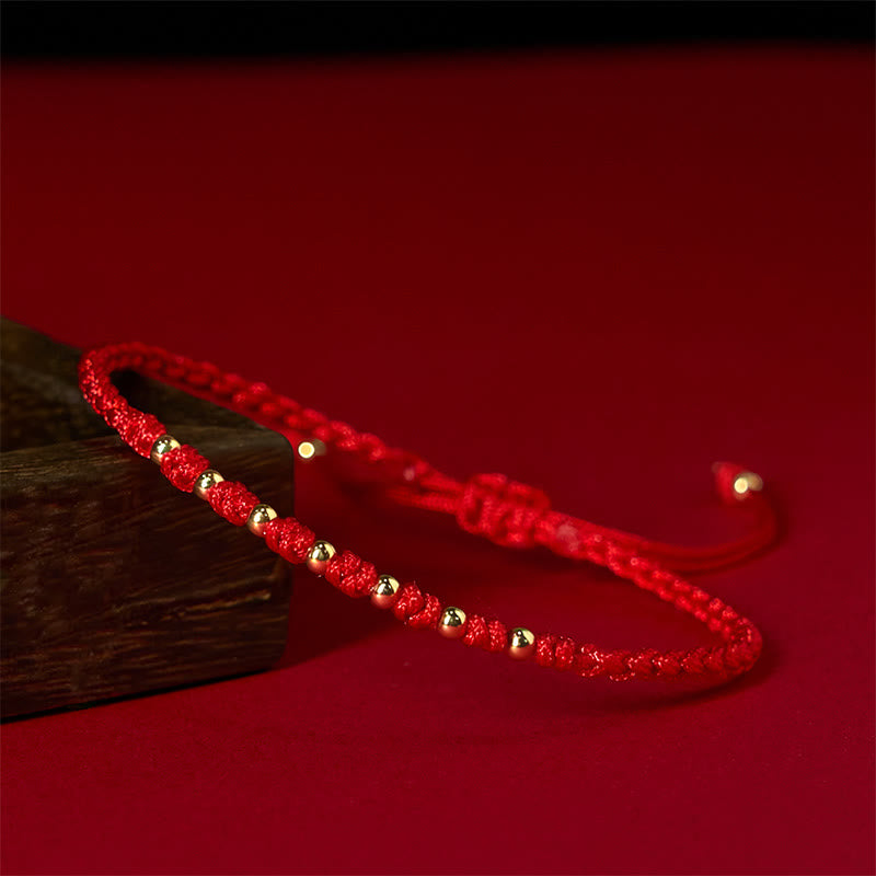 Wear FengShui 925 Sterling Silver Plated Gold Beads Red String Braided Protection Bracelet