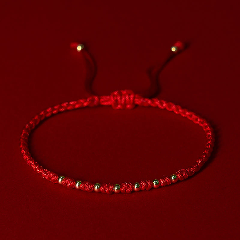 Wear FengShui 925 Sterling Silver Plated Gold Beads Red String Braided Protection Bracelet