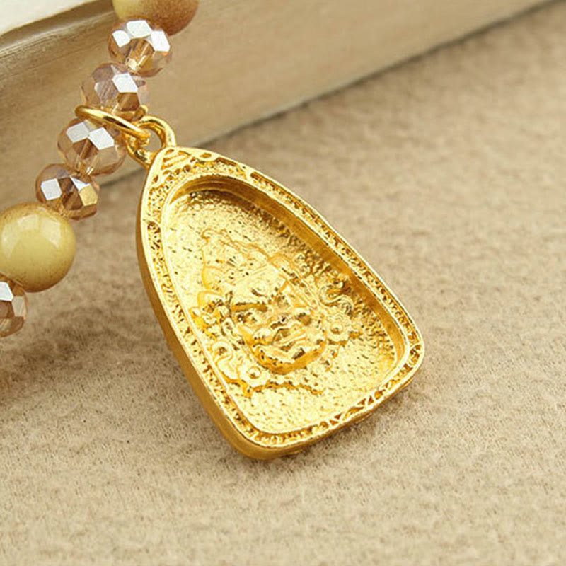 Wear FengShui Tibetan Lotus Round Plate Golden Tiger Eye Beads Necklace Pendant