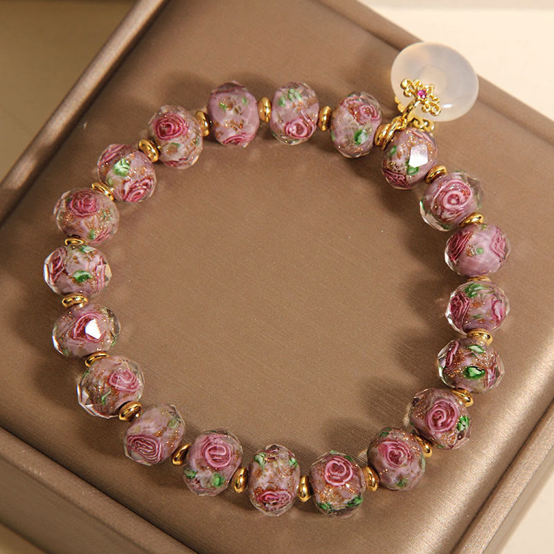 Wear FengShui Rose Liuli Glass Bead Peace Buckle Peace Bracelet