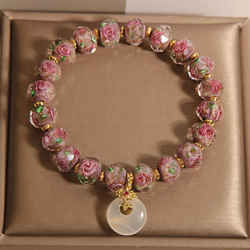 Wear FengShui Rose Liuli Glass Bead Peace Buckle Peace Bracelet