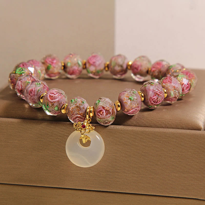 Wear FengShui Rose Liuli Glass Bead Peace Buckle Peace Bracelet