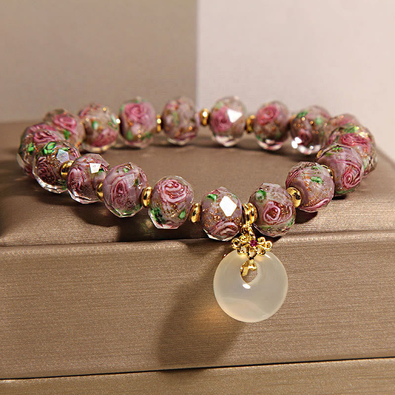 Wear FengShui Rose Liuli Glass Bead Peace Buckle Peace Bracelet