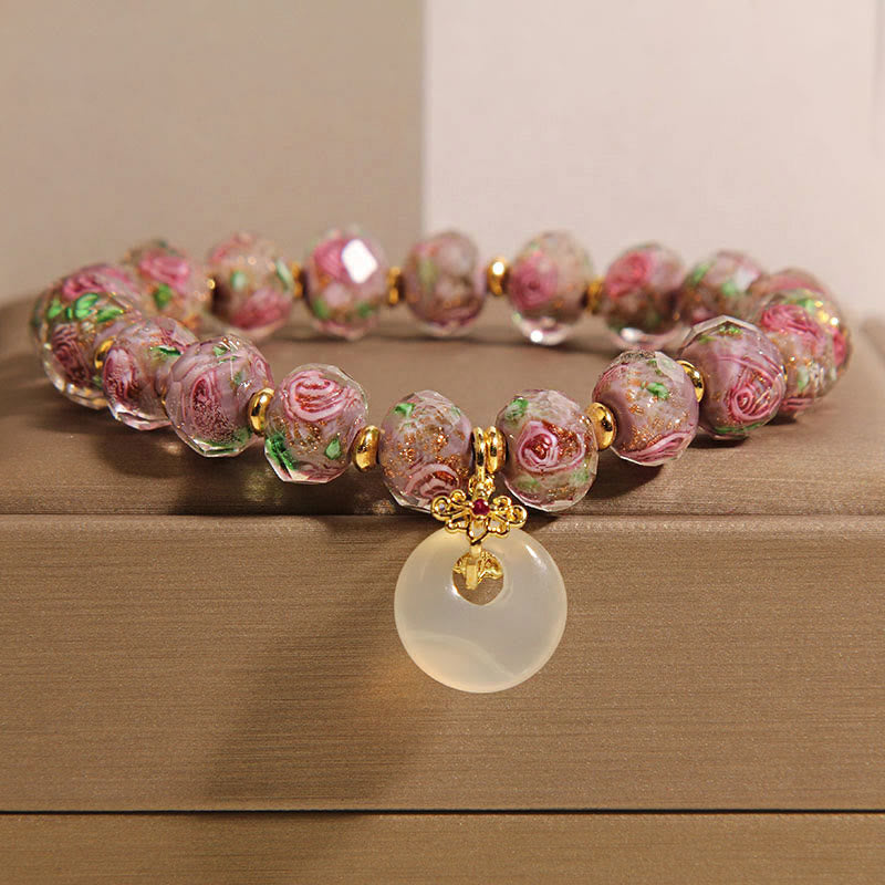 Wear FengShui Rose Liuli Glass Bead Peace Buckle Peace Bracelet
