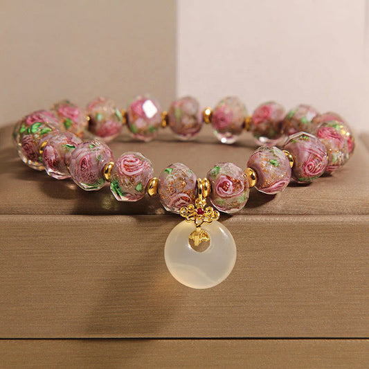 Wear FengShui Rose Liuli Glass Bead Peace Buckle Peace Bracelet