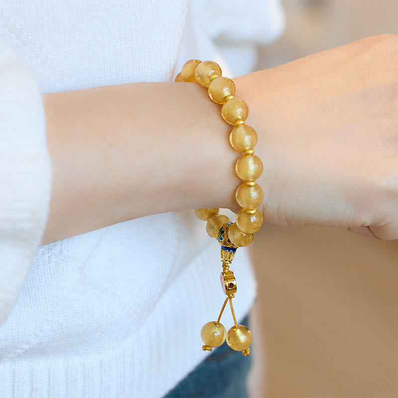 Wear FengShui Gold Foil Liuli Glass Bead Ruyi Golden Ingot Fortune Bracelet