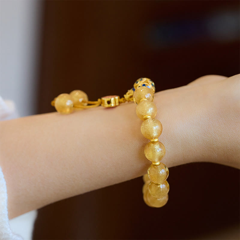 Wear FengShui Gold Foil Liuli Glass Bead Ruyi Golden Ingot Fortune Bracelet