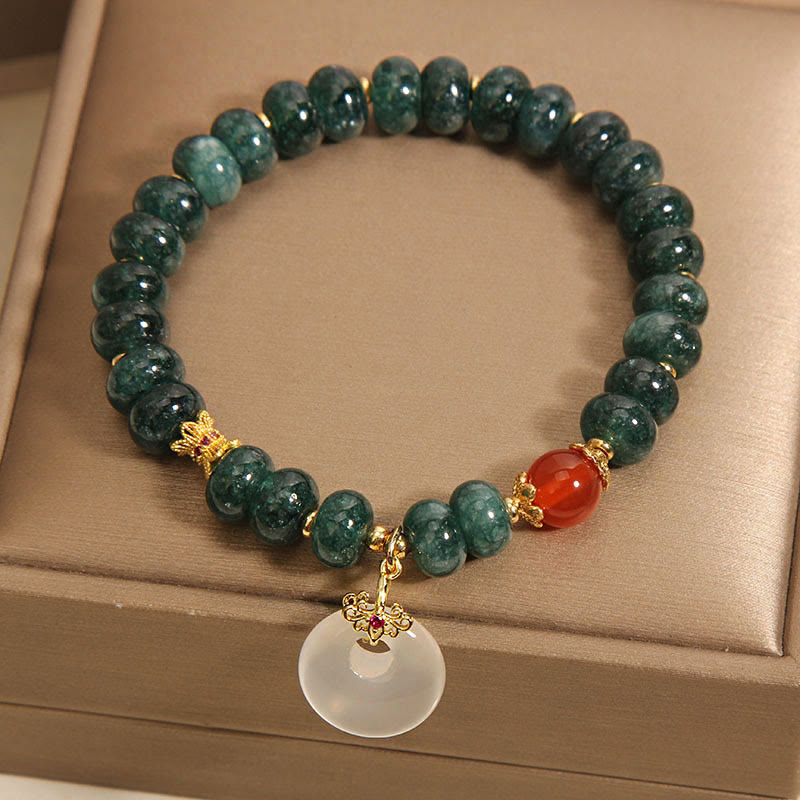 Wear FengShui Blue Jade Beads Peace Buckle Prosperity Bracelet