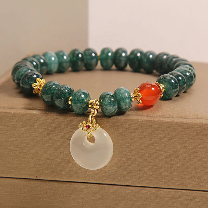 Wear FengShui Blue Jade Beads Peace Buckle Prosperity Bracelet