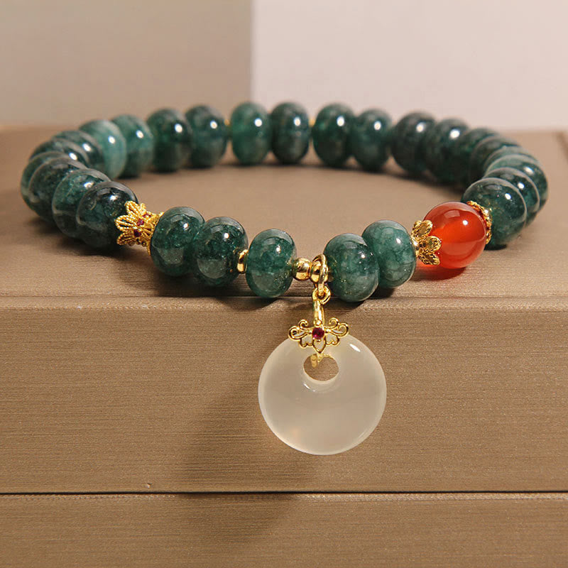 Wear FengShui Blue Jade Beads Peace Buckle Prosperity Bracelet