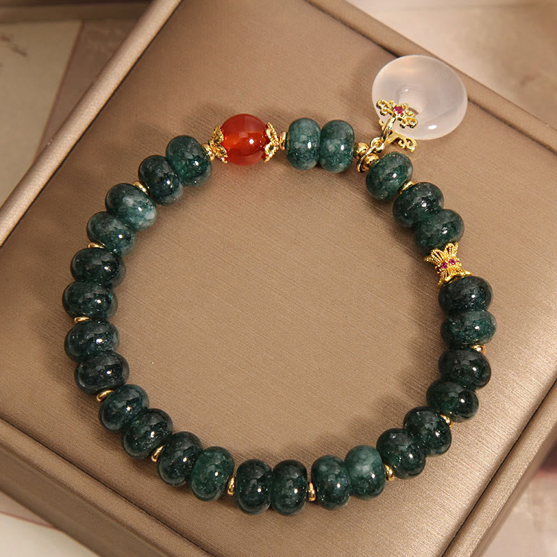 Wear FengShui Blue Jade Beads Peace Buckle Prosperity Bracelet