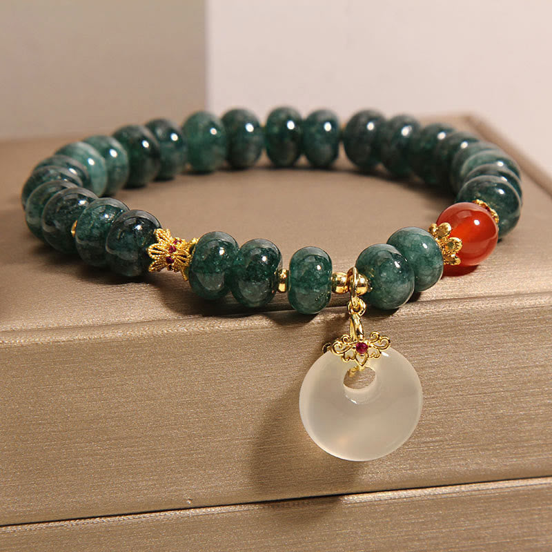 Wear FengShui Blue Jade Beads Peace Buckle Prosperity Bracelet