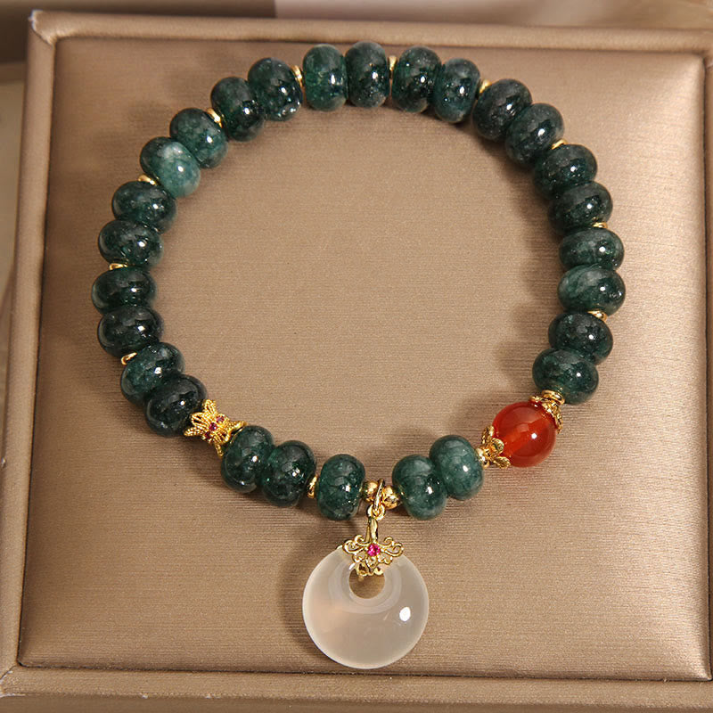 Wear FengShui Blue Jade Beads Peace Buckle Prosperity Bracelet