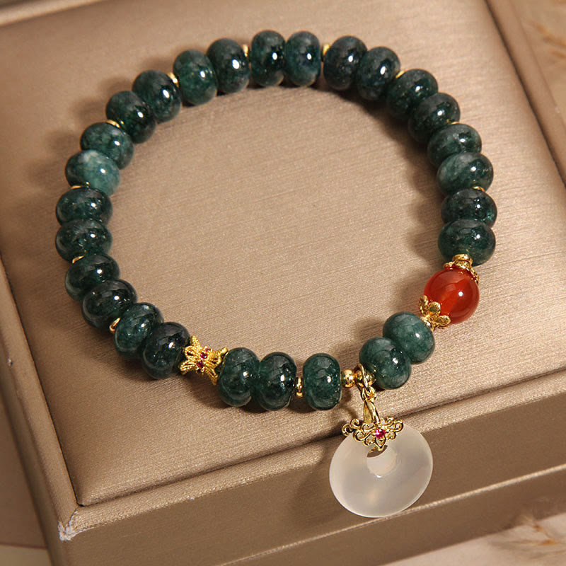 Wear FengShui Blue Jade Beads Peace Buckle Prosperity Bracelet