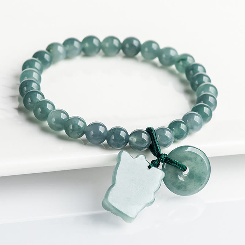 Wear FengShui Blue Jade Peace Buckle Lucky Cat Prosperity Bracelet