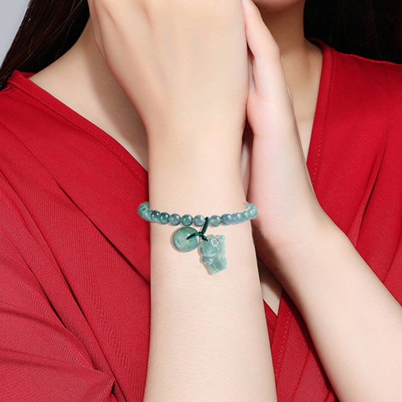 Wear FengShui Blue Jade Peace Buckle Lucky Cat Prosperity Bracelet