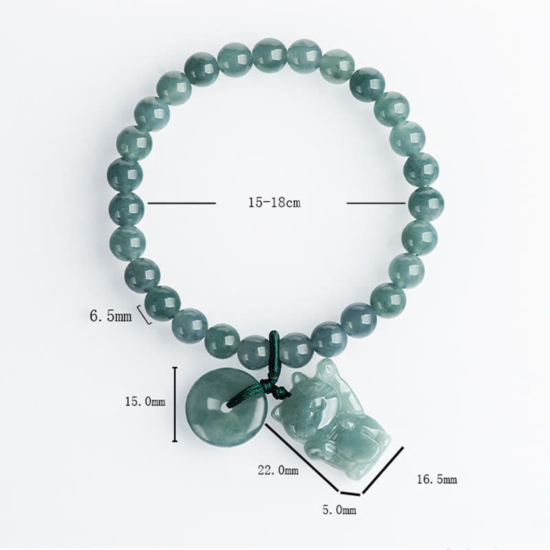 Wear FengShui Blue Jade Peace Buckle Lucky Cat Prosperity Bracelet