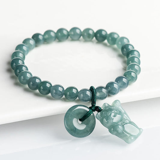 Wear FengShui Blue Jade Peace Buckle Lucky Cat Prosperity Bracelet