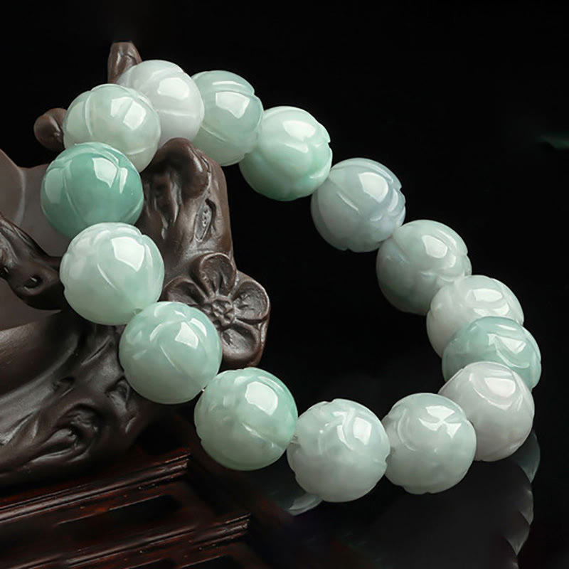 Wear FengShui Natural Jade Lotus Carving Prosperity Bracelet