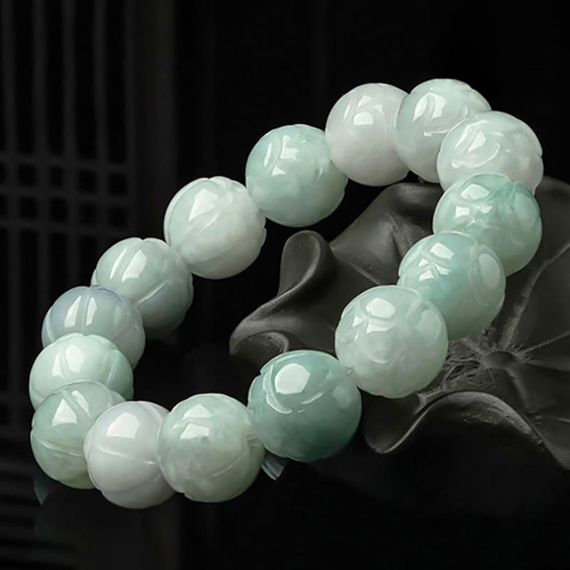 Wear FengShui Natural Jade Lotus Carving Prosperity Bracelet