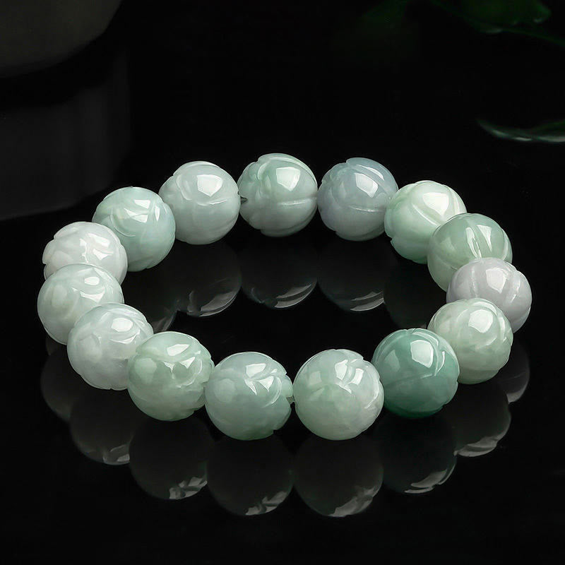Wear FengShui Natural Jade Lotus Carving Prosperity Bracelet