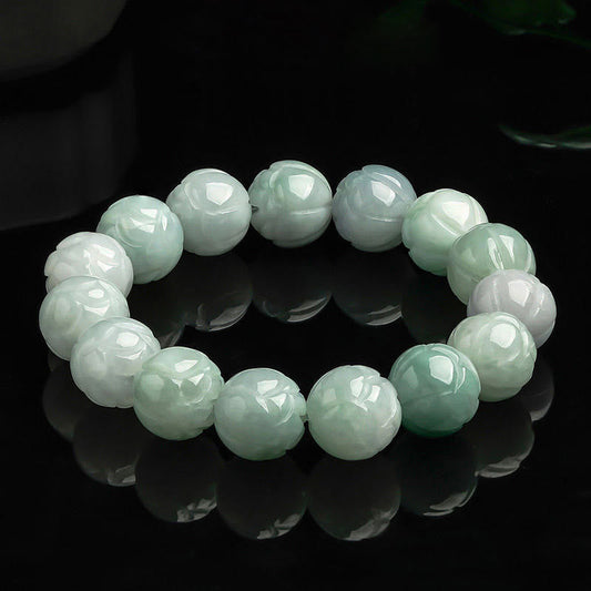 Wear FengShui Natural Jade Lotus Carving Prosperity Bracelet