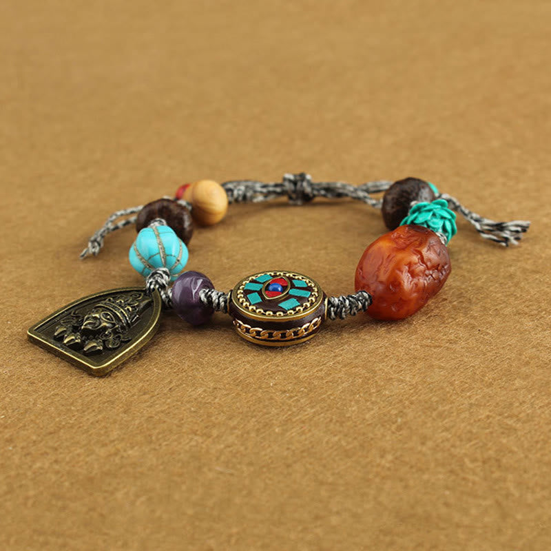 Wear FengShui Tibetan Buddha's Eye Turquoise Lotus Zakiram Protection Rope Bracelet