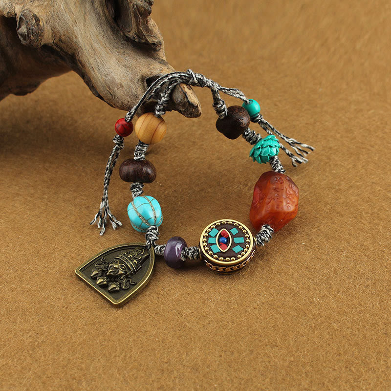 Wear FengShui Tibetan Buddha's Eye Turquoise Lotus Zakiram Protection Rope Bracelet