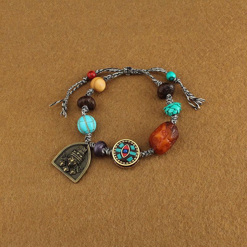 Wear FengShui Tibetan Buddha's Eye Turquoise Lotus Zakiram Protection Rope Bracelet