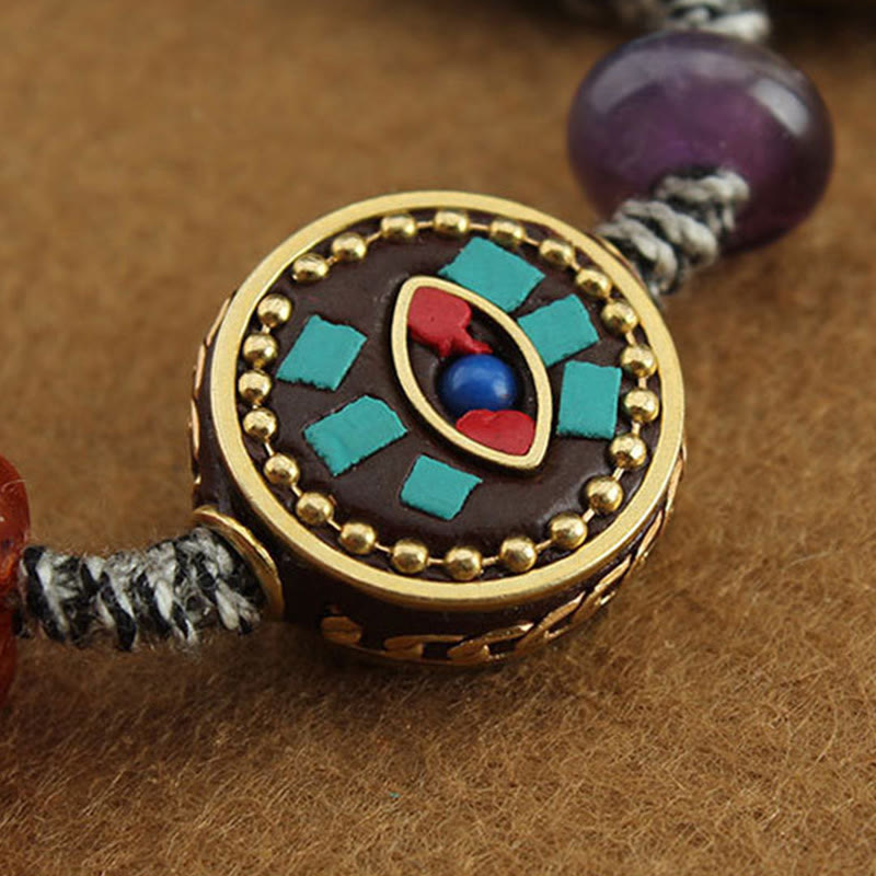 Wear FengShui Tibetan Buddha's Eye Turquoise Lotus Zakiram Protection Rope Bracelet