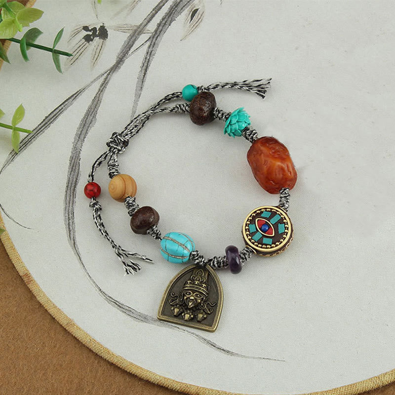 Wear FengShui Tibetan Buddha's Eye Turquoise Lotus Zakiram Protection Rope Bracelet