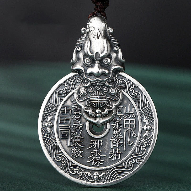 Wear FengShui Mountain Ghosts Spend Money Bagua Design Copper Pixiu Harmony Necklace Pendant