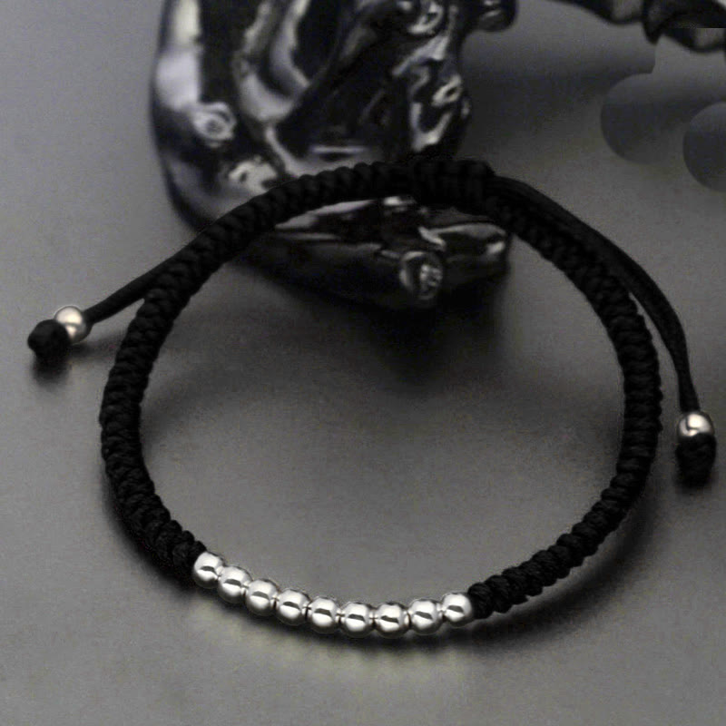 Wear FengShui Retro 925 Sterling Silver Simple Beads Knot Design Luck String Bracelet