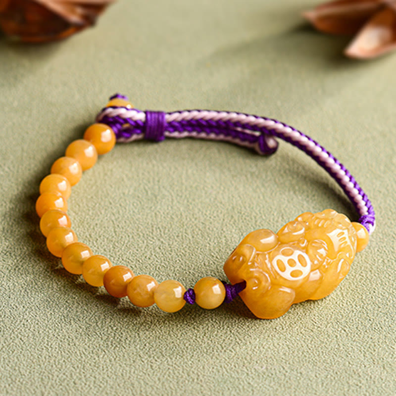 Wear FengShui Golden Silk Jade Beads PiXiu Wealth Bracelet