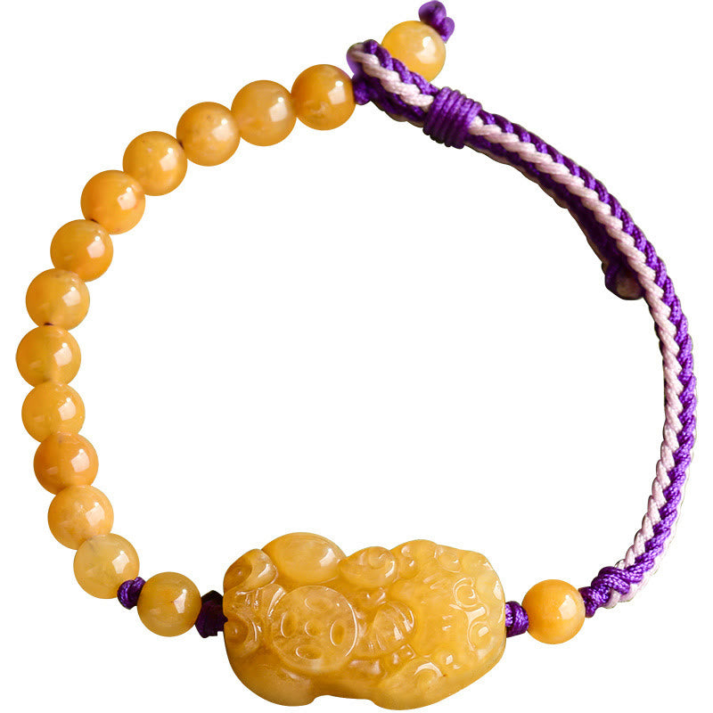 Wear FengShui Golden Silk Jade Beads PiXiu Wealth Bracelet