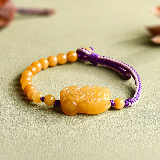 Wear FengShui Golden Silk Jade Beads PiXiu Wealth Bracelet