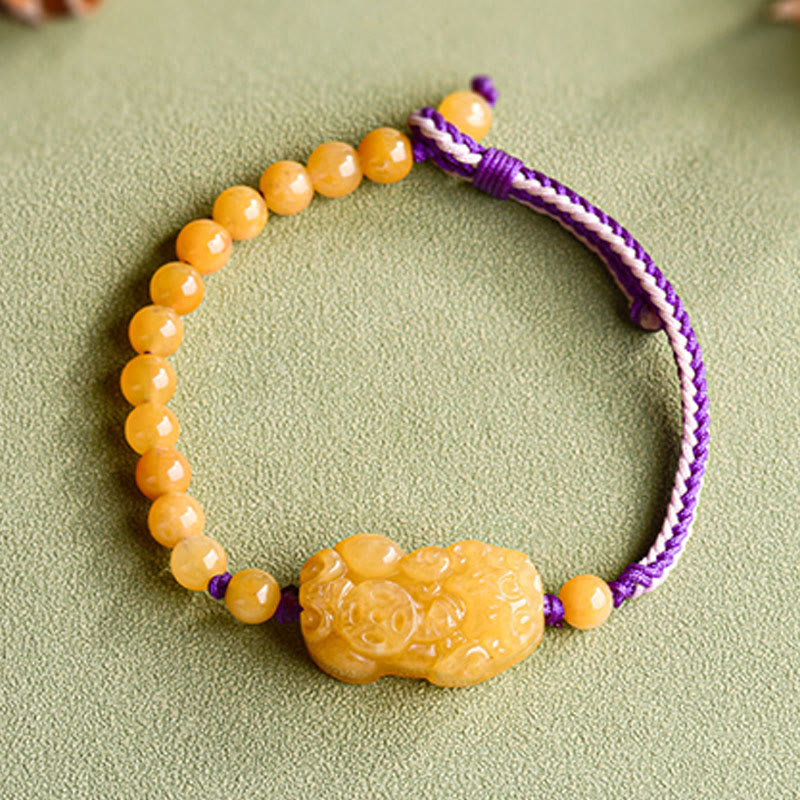 Wear FengShui Golden Silk Jade Beads PiXiu Wealth Bracelet