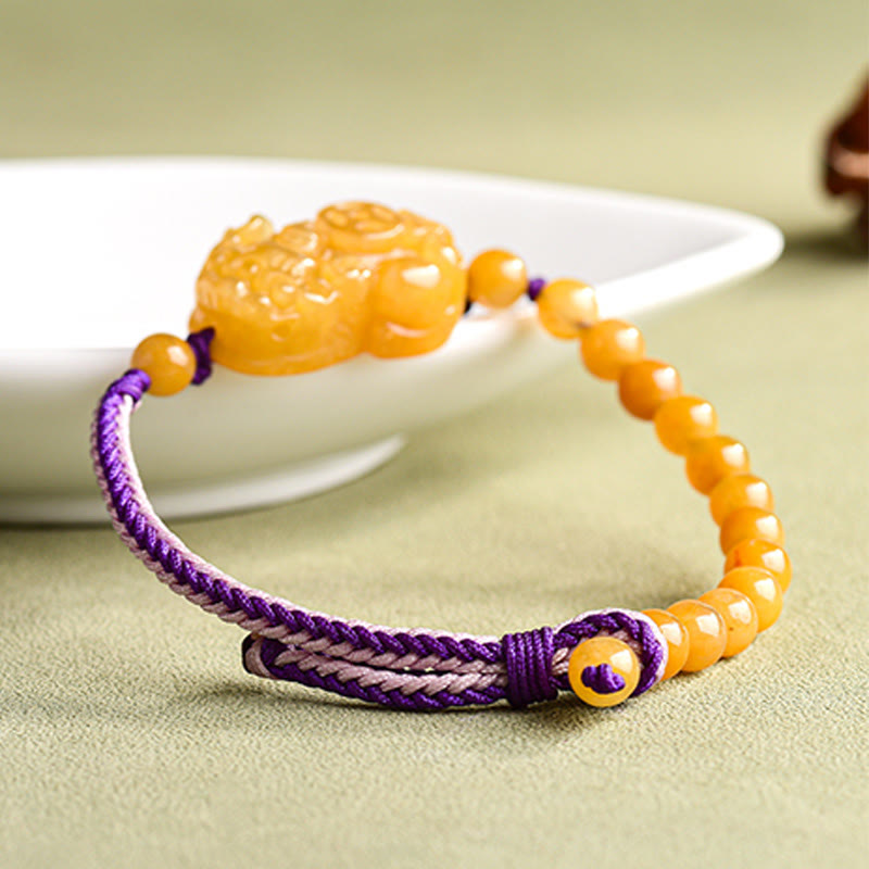 Wear FengShui Golden Silk Jade Beads PiXiu Wealth Bracelet
