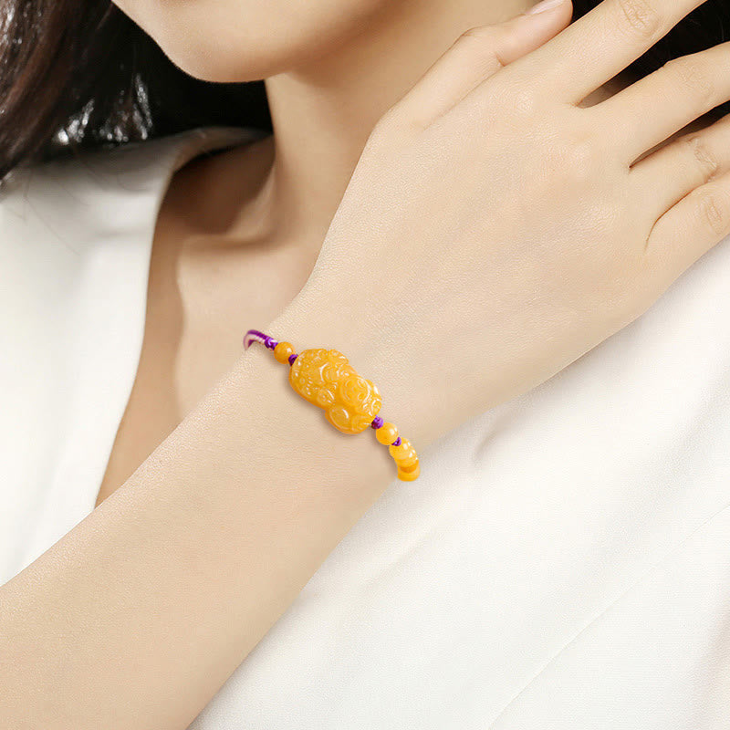 Wear FengShui Golden Silk Jade Beads PiXiu Wealth Bracelet